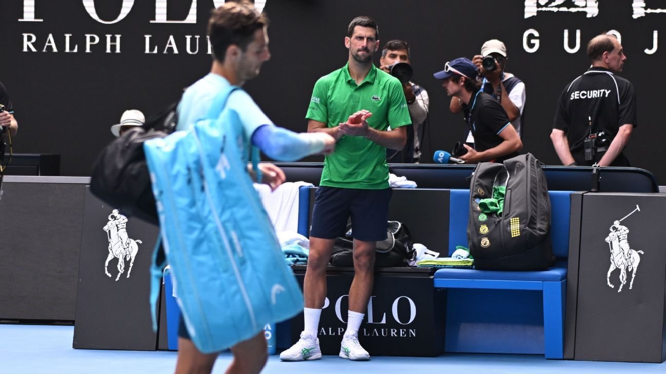 Injury forces Lorenzo Musetti to retire, sending Novak Djokovic to Australian Open semis