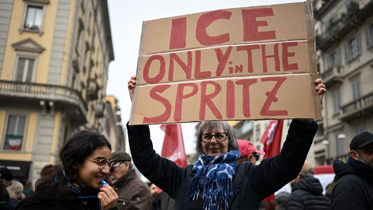 Demonstrators in Milan protest ICE unit at Winter Olympics
