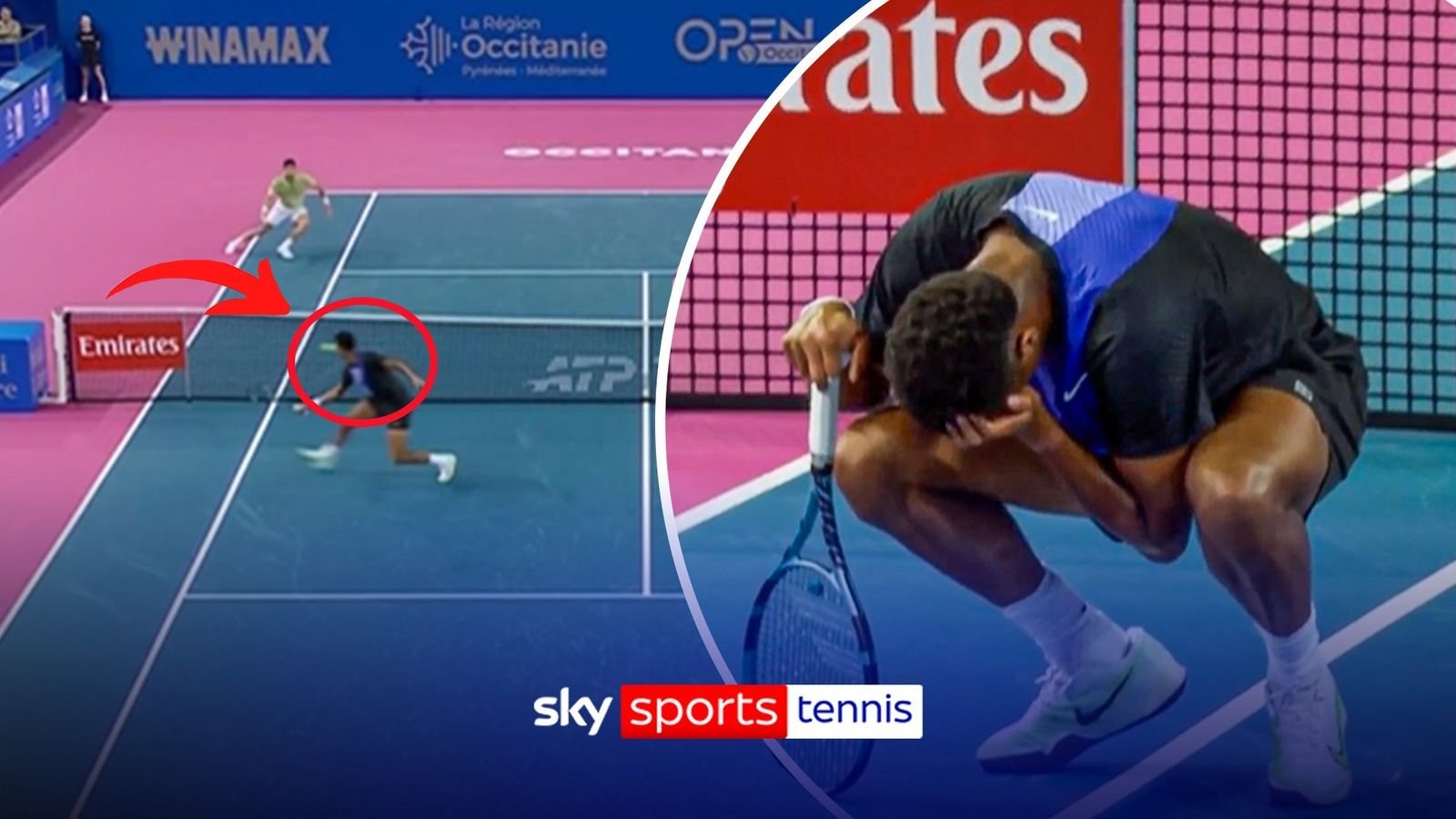 Tennis player retires after hitting ball into own eye!
